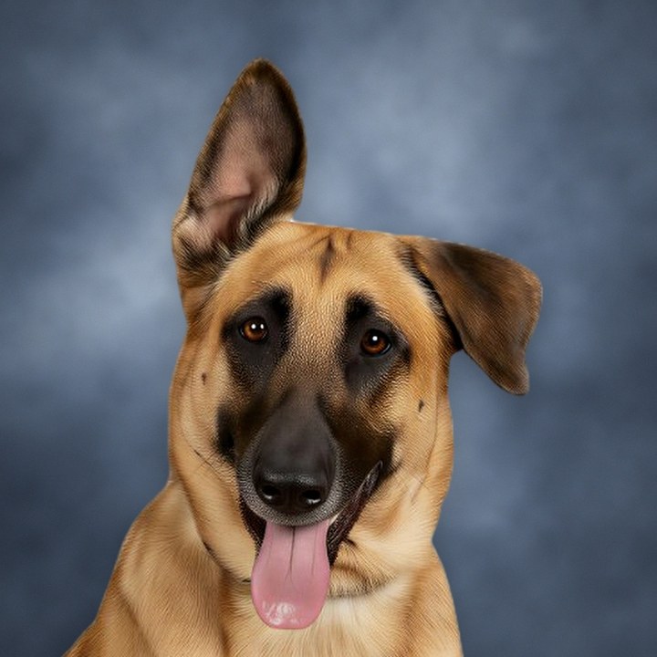 Kane, a fawn shepherd with a black mask